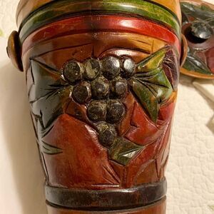 Hand carved & hand painted wooden vintage ice bucket